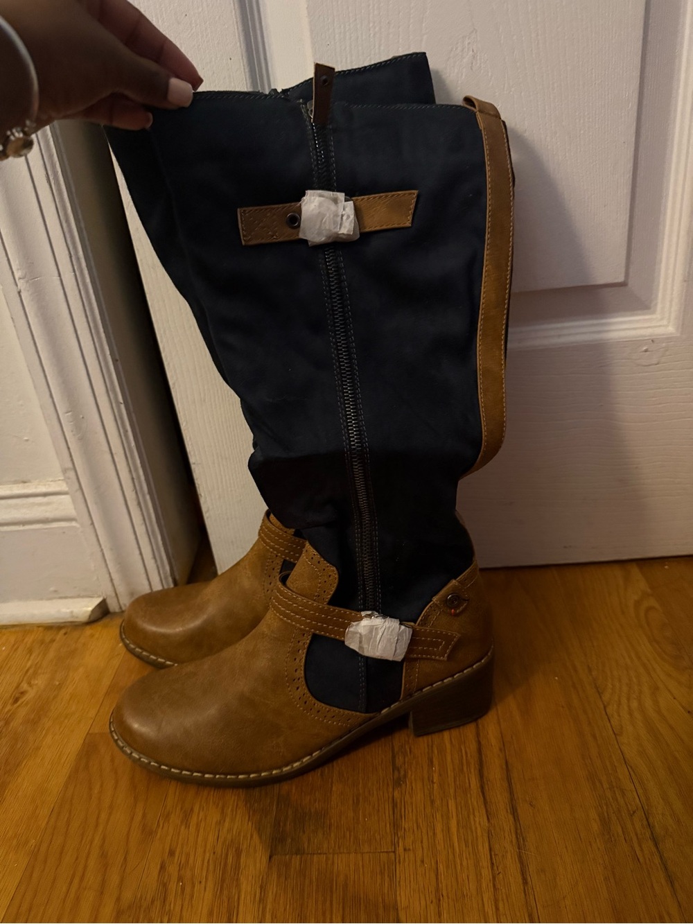 Source Unknown Brown and Navy Combat & Moto Boots
